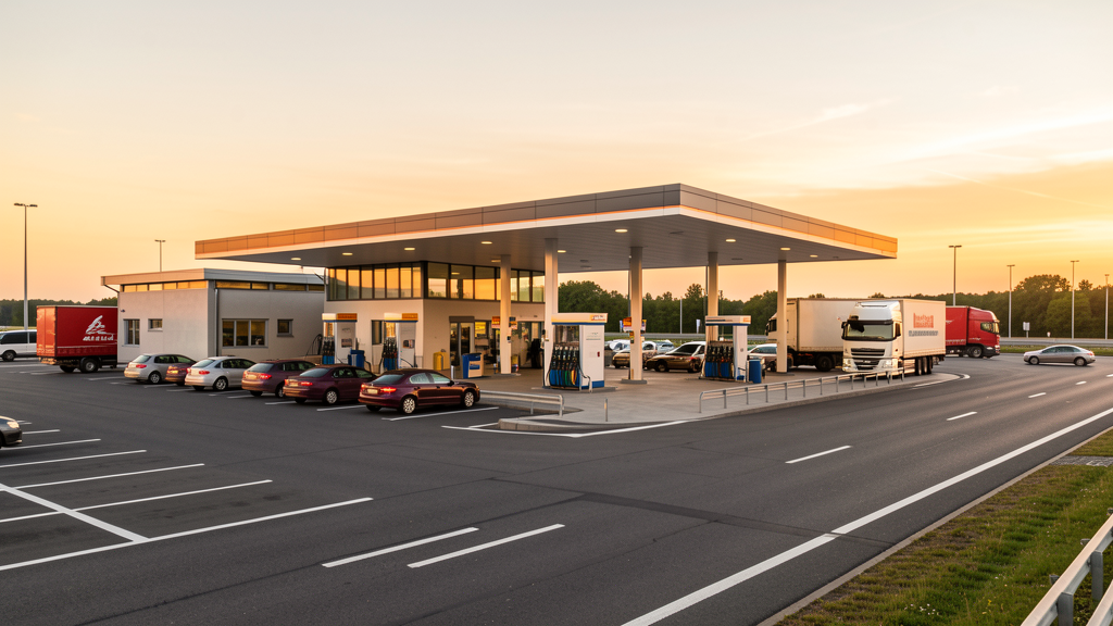 German highway rest area and fuel station